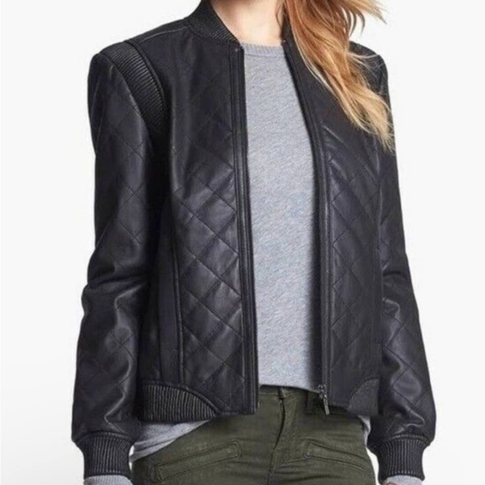 EUC Truth & Pride Quilted Leather Bomber Jacket